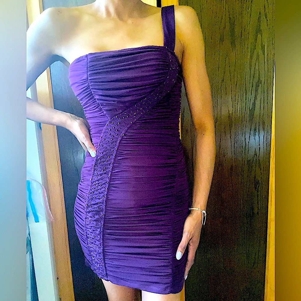 Purple one shoulder mini dress